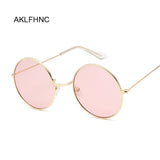 Retro Round Pink Sunglasses Women Brand Designer Sun Glasses For Women Alloy Mirror Female Oculos De Sol Black